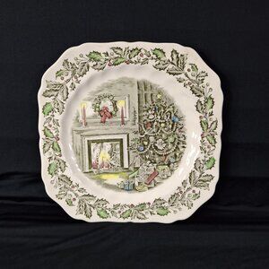 Vintage Collectible Johnson Brothers Ironstone Plate Fireplace Christmas Tree